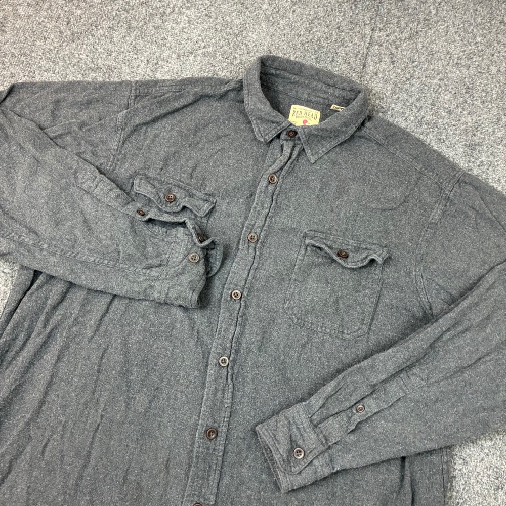 Red Head Brand Mens Size XLT Charcoal Gray Flannel Button Down Shirt Long Sleeve